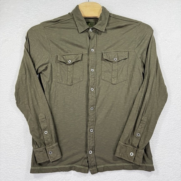 prAna Shirt Mens Medium Green Gorpcore Button Up Long Sleeve Hiking‎ Outdoors - Picture 1 of 6